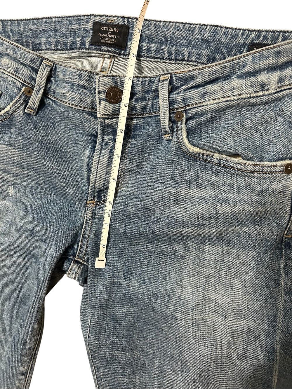 Citizens of Humanity Racer Low Rise Skinny Distressed Medium Wash Denim Jeans - Picture 12 of 15